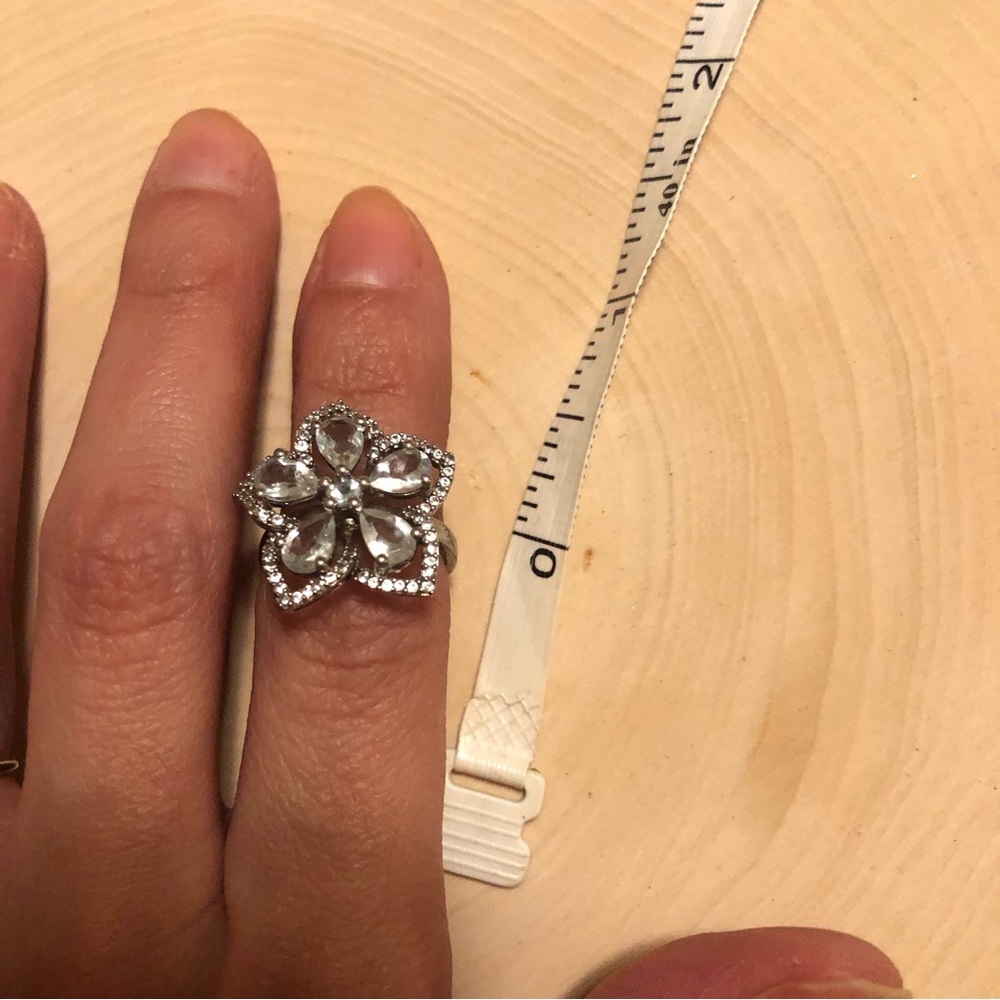Sterling Silver Aquamarine flower ring 5 - Picture 7 of 7